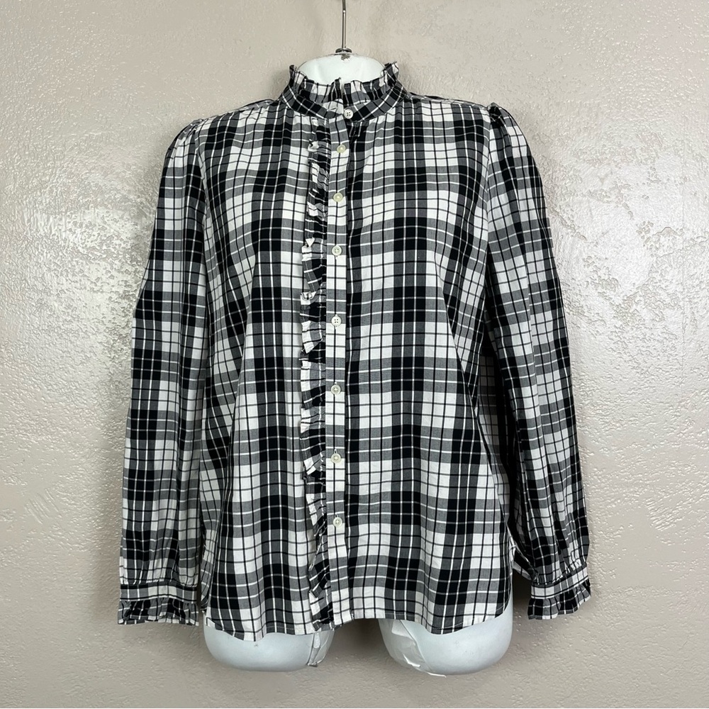 5 for$30 LOFT Shirt Women Small Black White Plaid Button Down Long Sleeve Casual